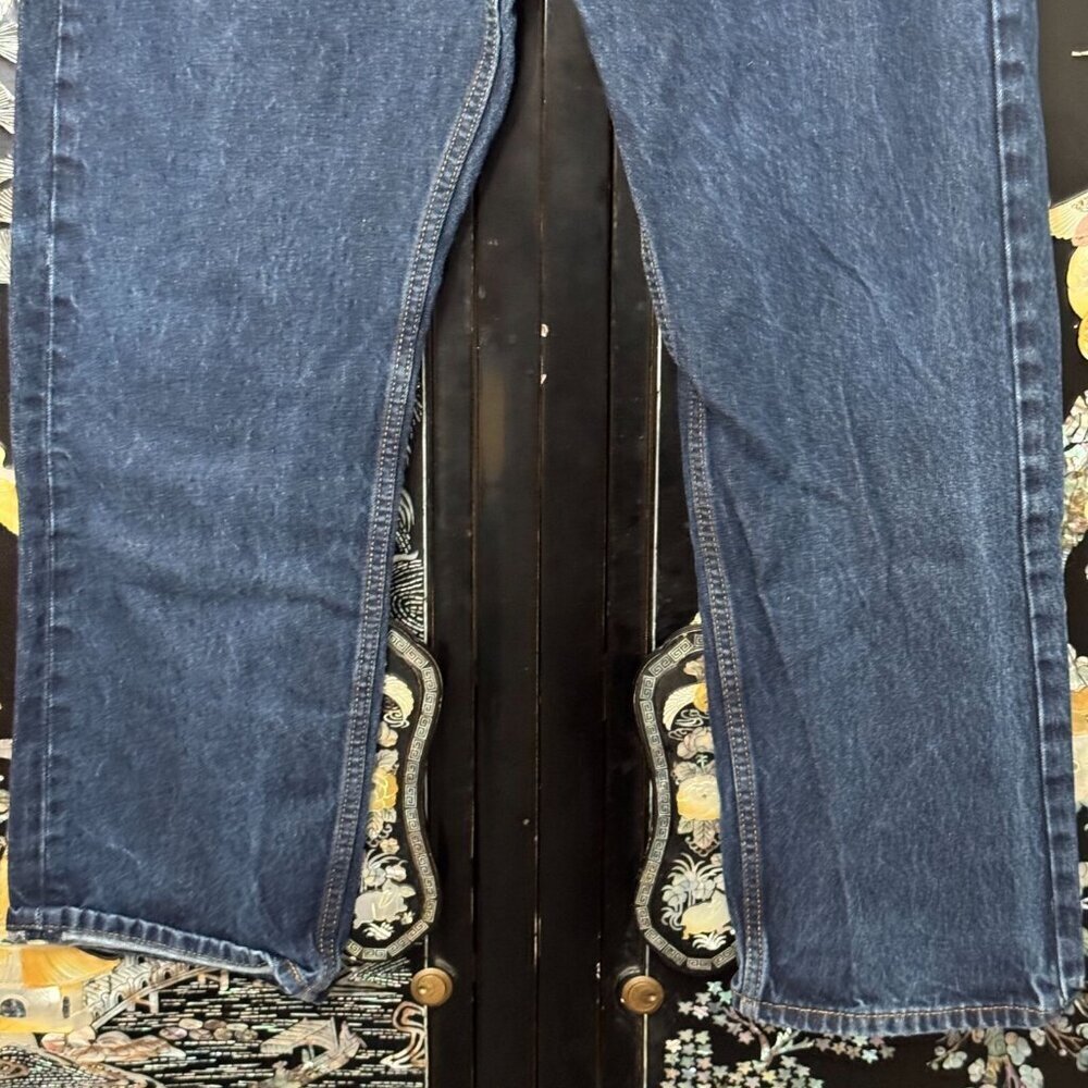Levis 505 Straight Leg Dark Wash Denim Jeans Medium Blue 38x30 - Picture 3 of 14